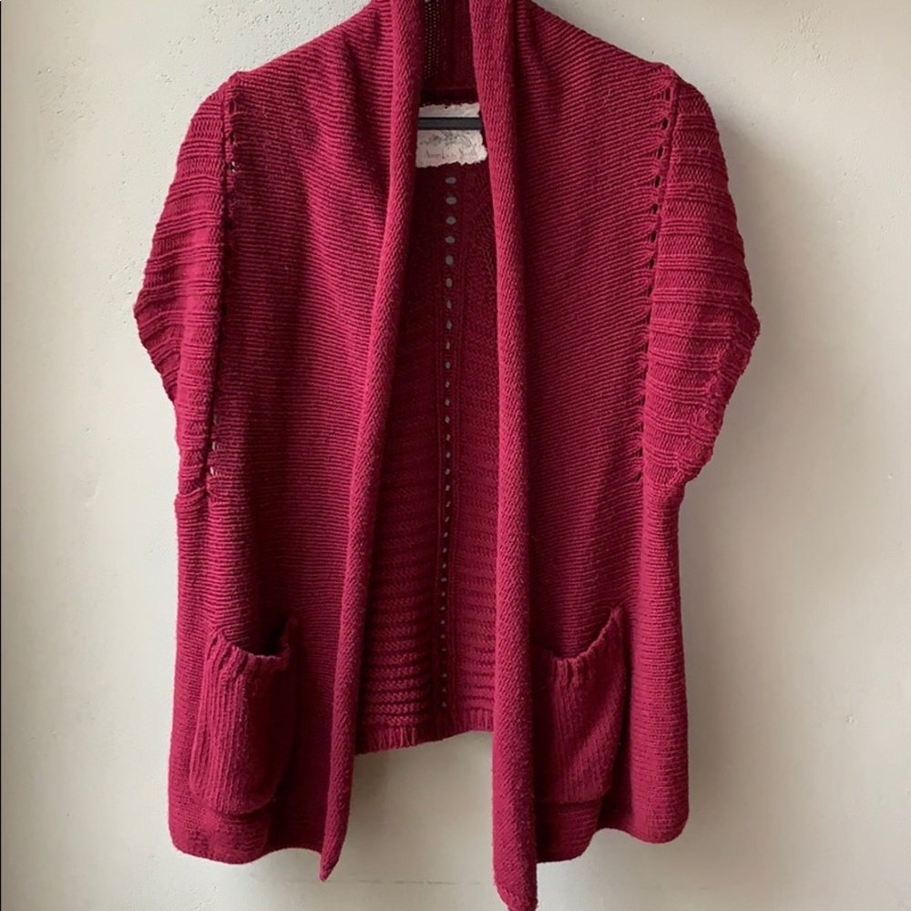 Anthropologie Angel of the North Red Open Cardigan